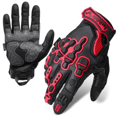 ZUNE LOTOO Tactical Gloves for Men, Red Touchscreen Motorcycle Glove Skeleton with Padded Impact Protection & Cut Resistant for Paintball Airsoft Range Riding Biker Work X-Large