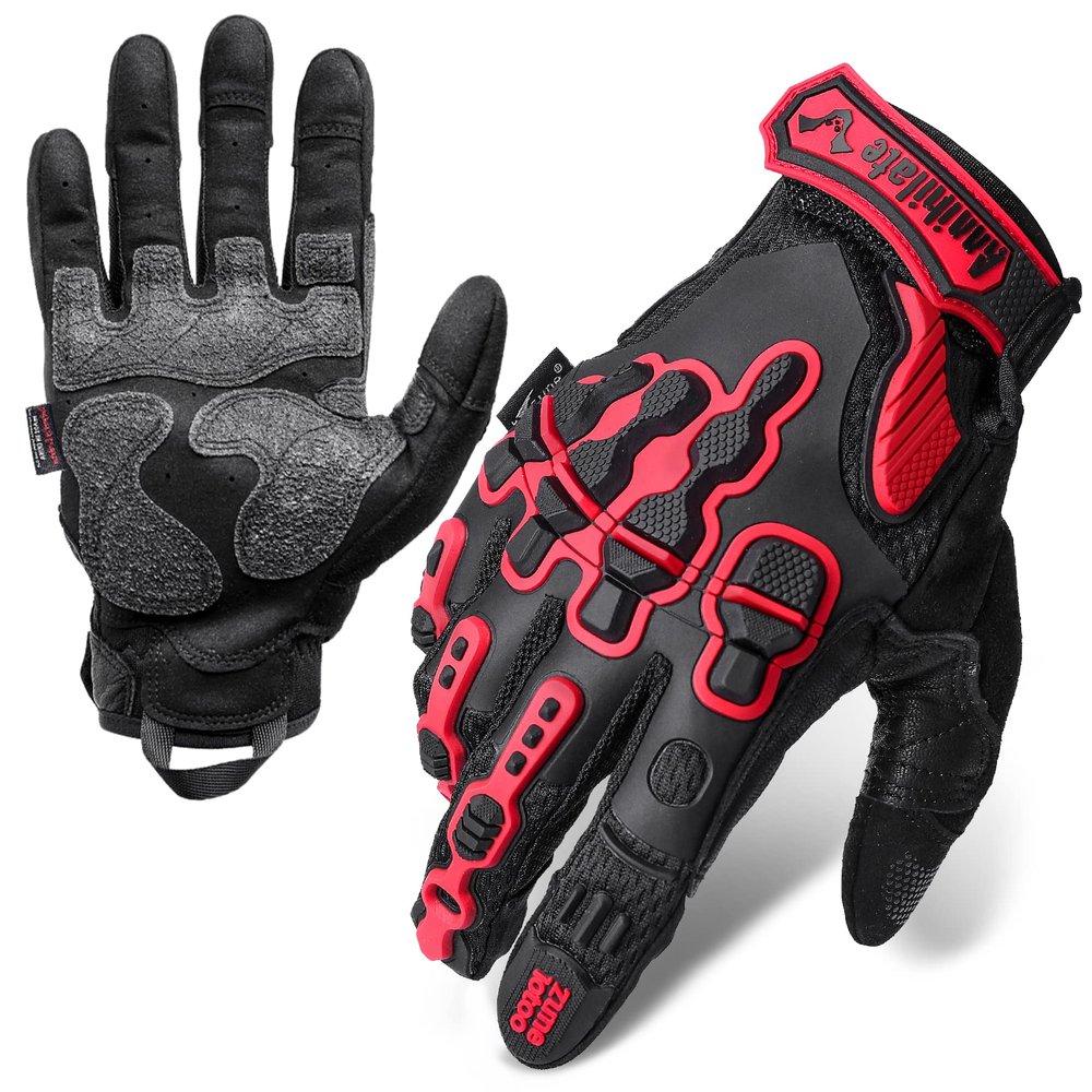 ZUNE LOTOO Tactical Gloves for Men, Red Touchscreen Motorcycle Glove Skeleton with Padded Impact Protection & Cut Resistant for Paintball Airsoft Range Riding Biker Work X-Large