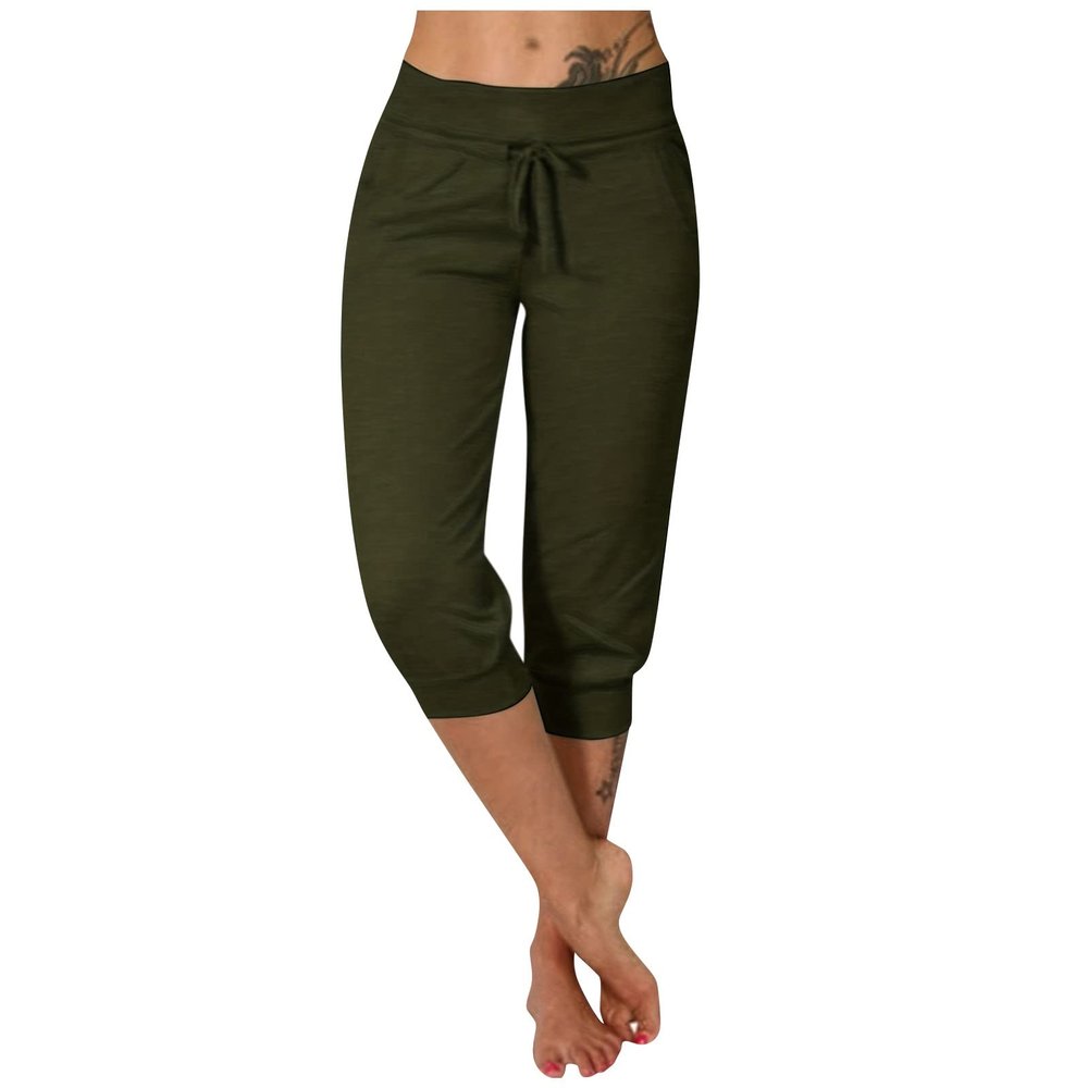Capri Pants for Women Plus Size 2024 Plus Size Loose Soft Drawstring Workout Womens Joggers Capri Leggings with Pockets for Women Lounge Pants 3-Green Large