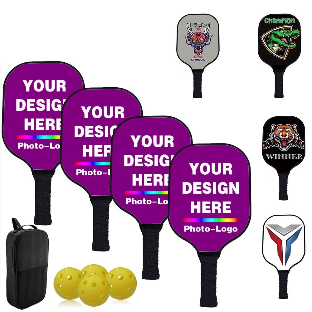 Custom Pickle Balls Paddle Set Personalized Pickleballs Paddles with Comfort Grip, Add Your Design Photo Text Logo, Perfect Paddles for Beginners to Professional, MediumPurple