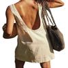 CHARTOU Women Summer Beach Linen Romper Open Back Backless Mini Tank Dress (Medium, Apricot) view 2