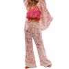 Fenghualzzniya Women Satin Pajama Set Floral Silk Pajamas 2 Piece Lounge Sets Button Down Shirts Wide Leg Pants Pjs Sleepwear, Pink, Large view 1