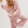 Fenghualzzniya Women Satin Pajama Set Floral Silk Pajamas 2 Piece Lounge Sets Button Down Shirts Wide Leg Pants Pjs Sleepwear, Pink, Large view 2