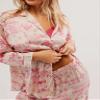 Fenghualzzniya Women Satin Pajama Set Floral Silk Pajamas 2 Piece Lounge Sets Button Down Shirts Wide Leg Pants Pjs Sleepwear, Pink, Large view 4