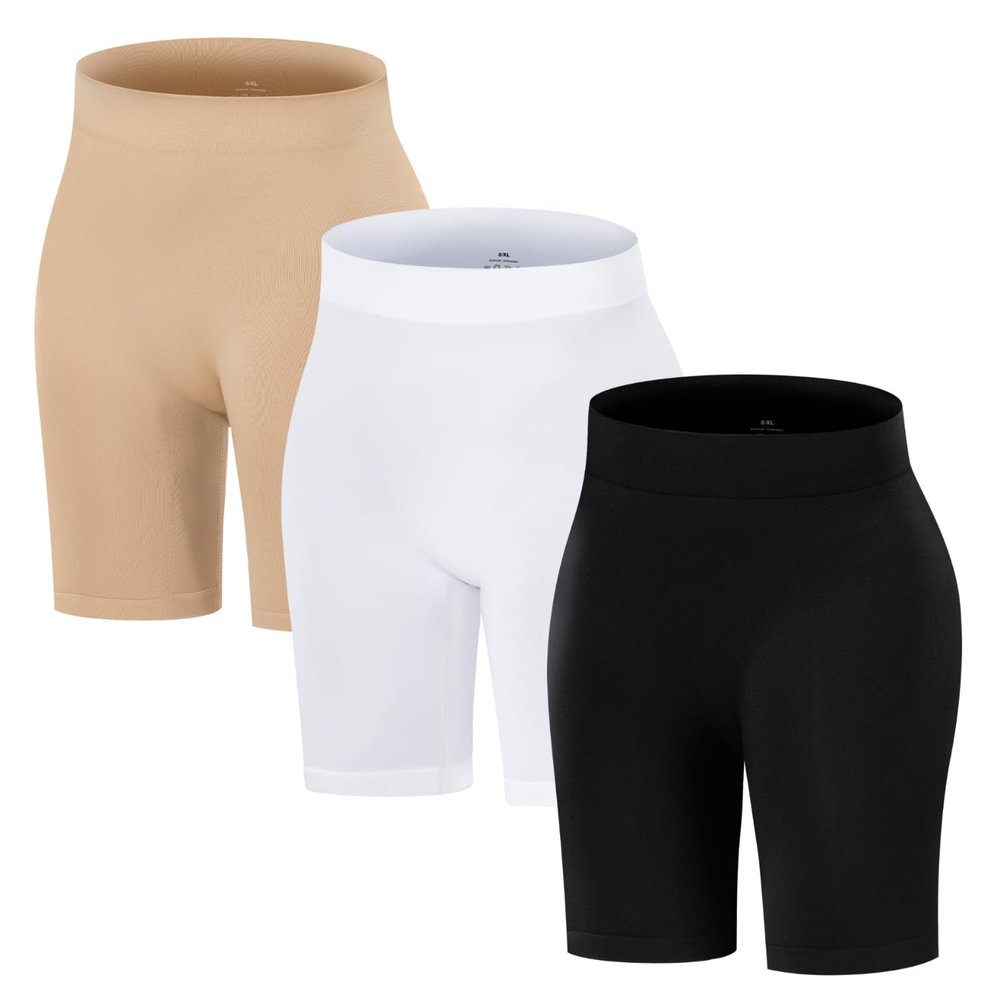ATTLADY Women's Slip Shorts for Under Dresses Seamless Smooth Boyshort Panties Anti-Chafing Shorts, Black&White&Nude, Medium