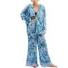 Fenghualzzniya Women Satin Pajama Set Floral Silk Pajamas 2 Piece Lounge Sets Button Down Shirts Wide Leg Pants Pjs Sleepwear, Blue, Large view 1