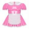 Lorilida Mens Sissy French Maid Cosplay Costumes PVC Leather Puff Sleeve Dress with Apron Outfit Pink 5X-Large view 1