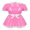 Lorilida Mens Sissy French Maid Cosplay Costumes PVC Leather Puff Sleeve Dress with Apron Outfit Pink 5X-Large view 2