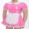 Lorilida Mens Sissy French Maid Cosplay Costumes PVC Leather Puff Sleeve Dress with Apron Outfit Pink 5X-Large view 4