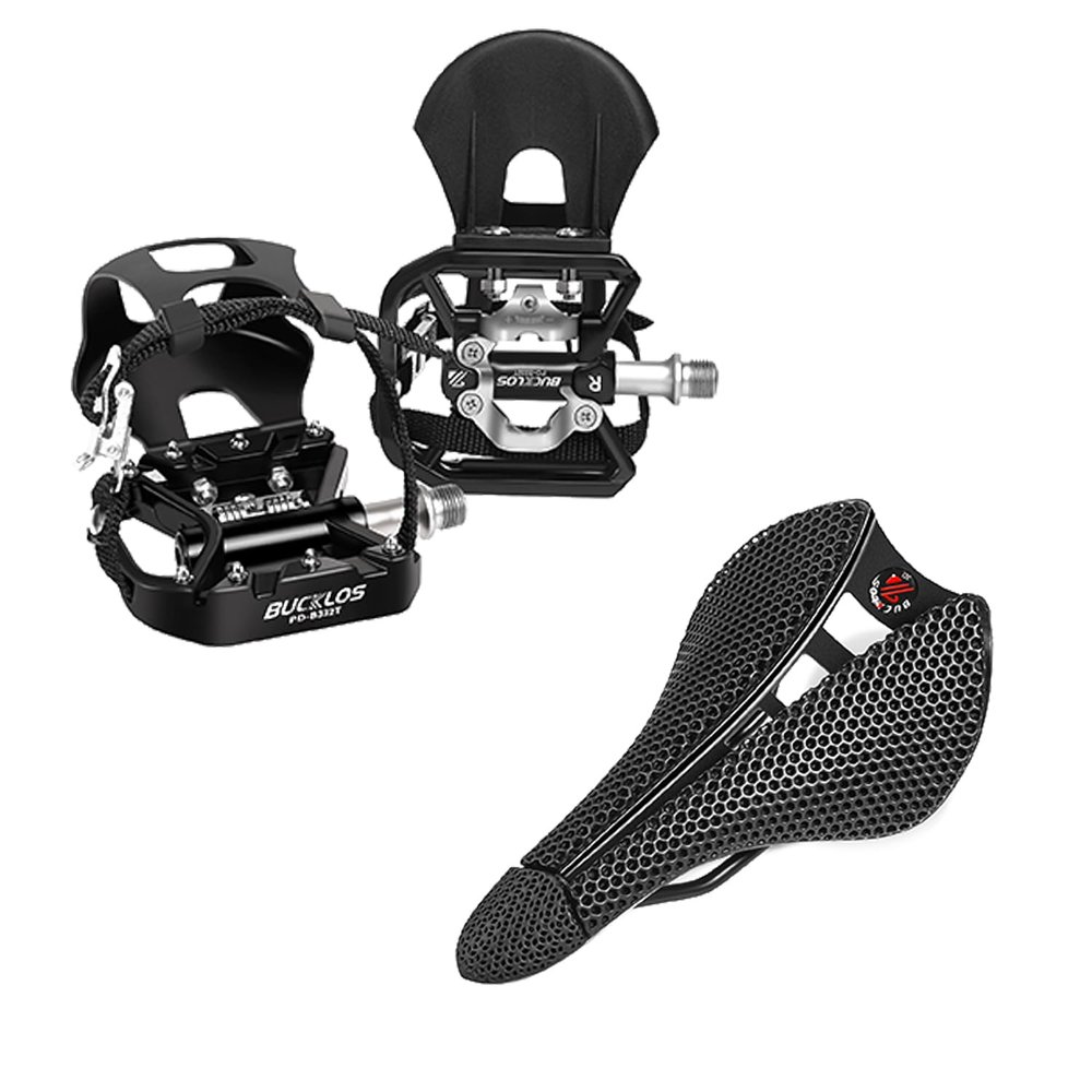 Bucklos Bike Pedals with Toe Cages and Straps - Bicycle Toe Clips Cage Compatible with Peloton BikeBike Saddle 3D Printing Bike Seat Mountain Road Comfortable Bicycle Cushion