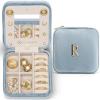 Vlando Travel Jewelry Box for Girls Women, Initial Jewelry Organizer Box Travel Must Haves Jewelry Case for Girls, Necklace Earrings Ring Box Travel Gifts for Sister Daughters - Letter R, Blue view 1