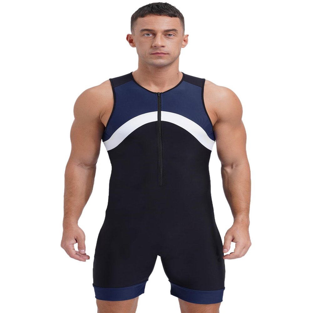 TiaoBug Mens One Piece Swimsuit Shorty Wetsuit Bathing Suit Athletic Spandex Jumpsuit Swimwear UPF 50+ C Blue X-Large
