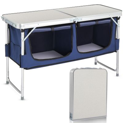 Vasitelan Outdoor Folding Table Aluminum Lightweight Height Adjustable with Storage Organizer for BBQ, Party, Camping
