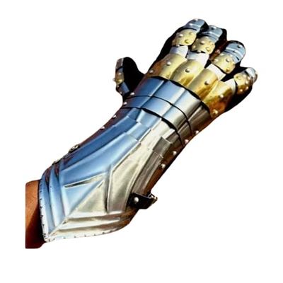 NineFit Basics Warrior Steel Knight Mitten Gauntlets Combat Armor Hand Gloves, 16inches, Silver