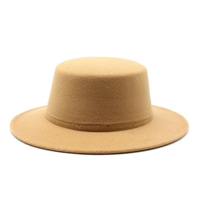 Kids Felted Fedoras Hats for Boys Girls Solid Flat Top Jazz Caps Formal Dress Hats khaki9 Kid Size 52-54CM