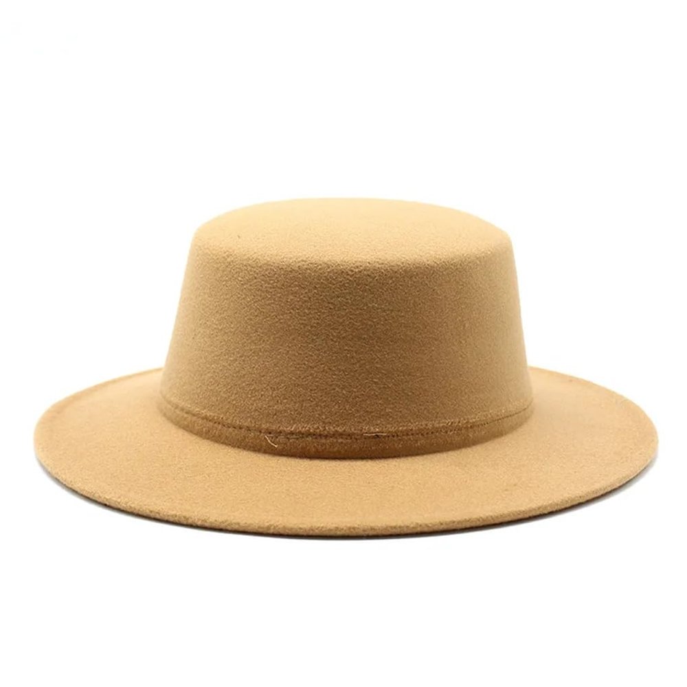 Kids Felted Fedoras Hats for Boys Girls Solid Flat Top Jazz Caps Formal Dress Hats khaki9 Kid Size 52-54CM