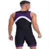 TiaoBug Mens One Piece Swimsuit Shorty Wetsuit Bathing Suit Athletic Spandex Jumpsuit Swimwear UPF 50+ Purple Contrast 3X-Large view 2