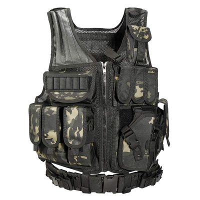 BOMTURN Tactical Vest Outdoor Ultra-Light Breathable Durable Mesh Airsoft Vest Adjustable Detachable Belt & Holster