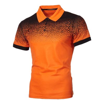 NineFit Basics Men's Short Sleeve Point Print Shirts Lightweight Casual Business Polo Tops Fashion Classic Button Cotton Golf Shirt (Large,Orange)