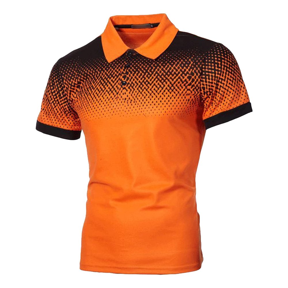 NineFit Basics Men's Short Sleeve Point Print Shirts Lightweight Casual Business Polo Tops Fashion Classic Button Cotton Golf Shirt (Large,Orange)