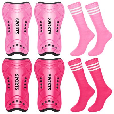 Chuarry 2 Pair of Soccer Shin Guards with 2 Pair of Soccer Socks Protective Soccer Shin Pads Soccer Gear for Girls Boys Youth Teens Kids Soccer Games Protection Equipment (Pink, Rose Red,L), Large