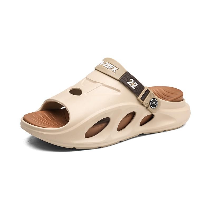 Hhhchpm Men's Fashion EVA Slides, Non Slip Quick-Drying Open Toe Slippers for Indoor Outdoor Walking, Men's Summer Beach Slides (Khaki,9)