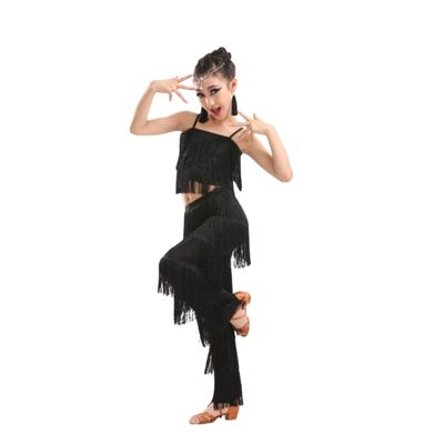 2 Piece Set Girls Tassel Latin Dance Dress Ballroom Competition Costumes Samba Tango Salsa Belly Dancewear,A3,170