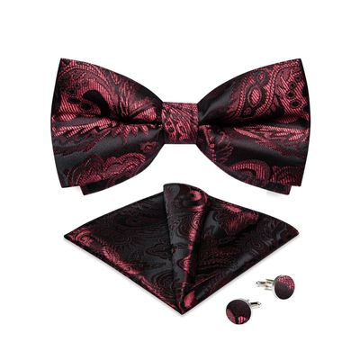 NineFit Basics Luxury Blue Pre-Tied Bow Tie And Handkerchief Cufflinks Sets For Man Wedding Business Men's Bowtie Paisley Knots