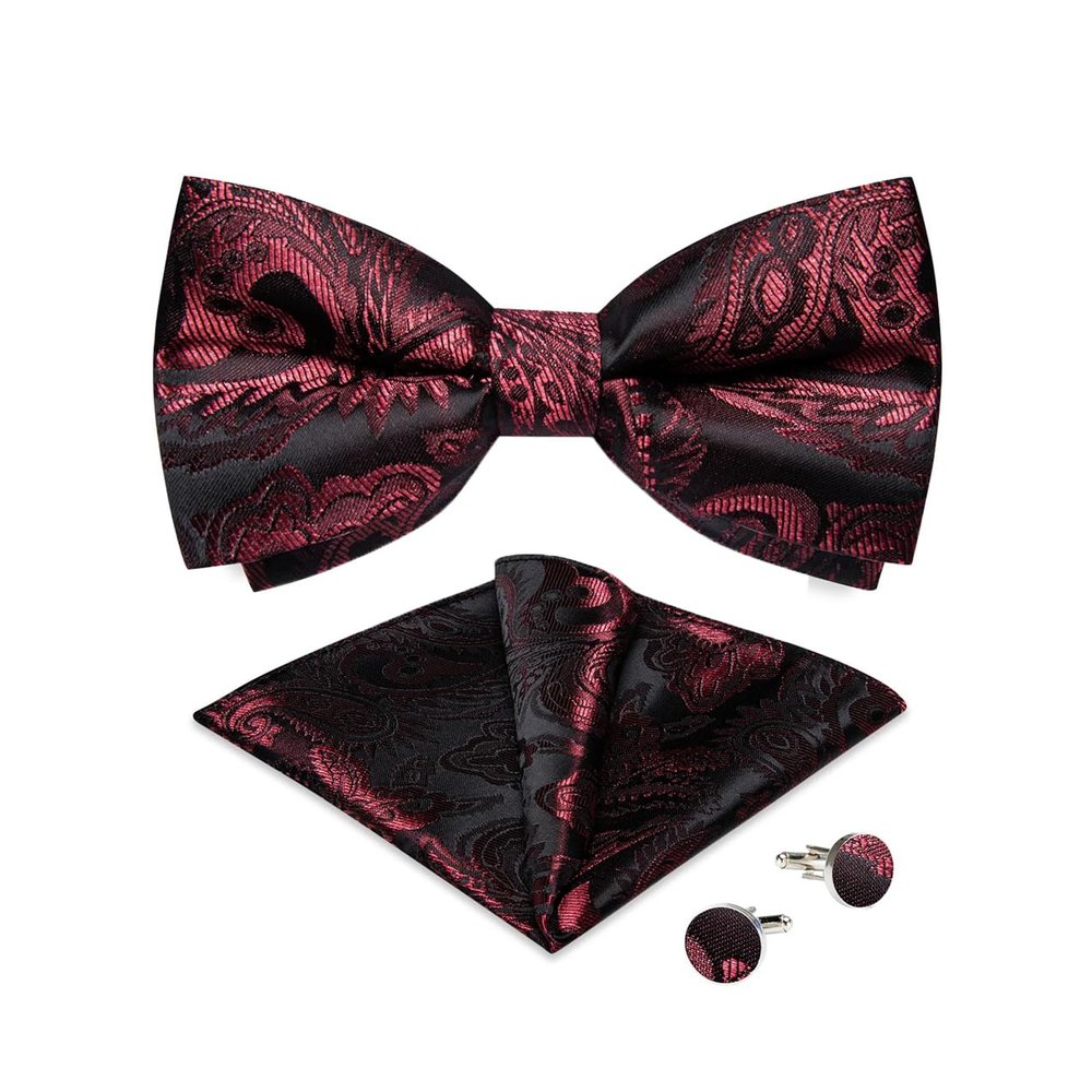 NineFit Basics Luxury Blue Pre-Tied Bow Tie And Handkerchief Cufflinks Sets For Man Wedding Business Men's Bowtie Paisley Knots