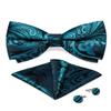 NineFit Basics Luxury Blue Pre-Tied Bow Tie And Handkerchief Cufflinks Sets For Man Wedding Business Men's Bowtie Paisley Knots view 2