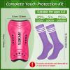 Chuarry 2 Pair of Soccer Shin Guards with 2 Pair of Soccer Socks Protective Soccer Shin Pads Soccer Gear for Girls Boys Youth Teens Kids Soccer Games Protection Equipment (Purple, Rose Red,M), Medium view 2