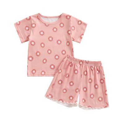 Afunbaby Toddler Baby Girl Summer Clothes Floral Short Sleeve Shirt Top and Shorts Cute Ribbed Outfit Clothing Set (Rose Pink, 12-18 Months)