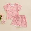 Afunbaby Toddler Baby Girl Summer Clothes Floral Short Sleeve Shirt Top and Shorts Cute Ribbed Outfit Clothing Set (Rose Pink, 12-18 Months) view 2