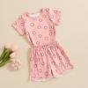 Afunbaby Toddler Baby Girl Summer Clothes Floral Short Sleeve Shirt Top and Shorts Cute Ribbed Outfit Clothing Set (Rose Pink, 12-18 Months) view 3