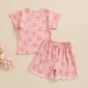 Afunbaby Toddler Baby Girl Summer Clothes Floral Short Sleeve Shirt Top and Shorts Cute Ribbed Outfit Clothing Set (Rose Pink, 12-18 Months) view 4