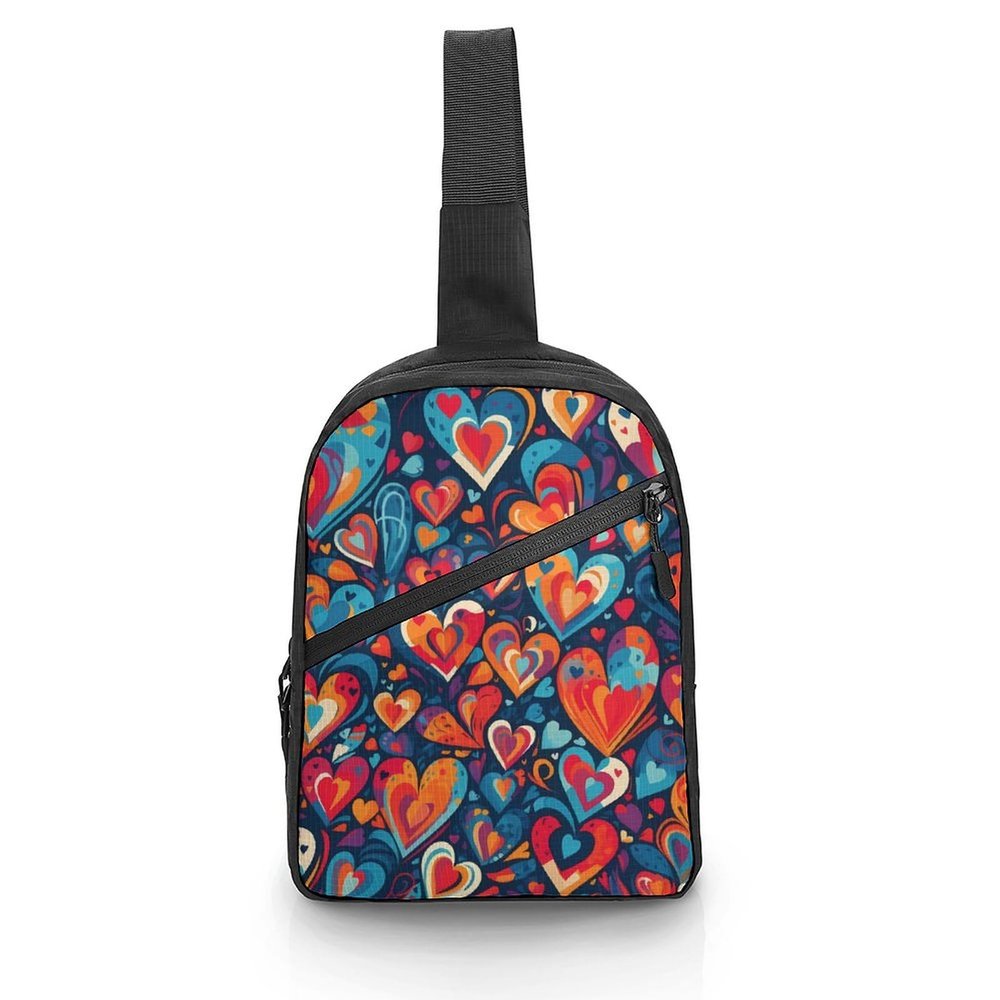 BTCOWZRV Sling Bag for Women Men Crossbody Sling Backpack Heart Pattern Chest Bags Shoulder Backpack Travel Hiking Daypack