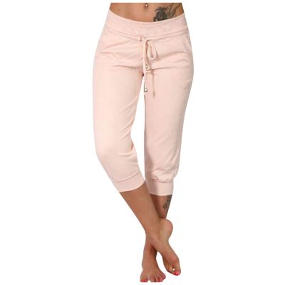 Capris Pants for Women Plus Size 2024 Plus Size Loose Soft Drawstring Workout Sweat Pants for Womens Petite Capri Leggings with Pockets for Women Lounge Pants 4-Pink XX-Large