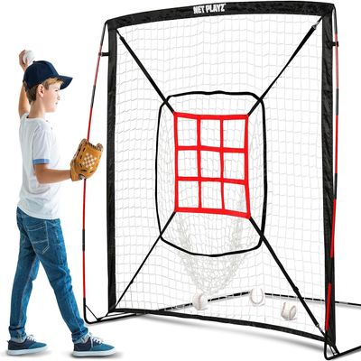 5' x 5' Baseball & Softball Practice Hitting & Pitching Net Similar to Bow Frame, Great for All Skill Levels, Pop up/Easy Fold up/Fiberglass Frame, Light Weight, Portable