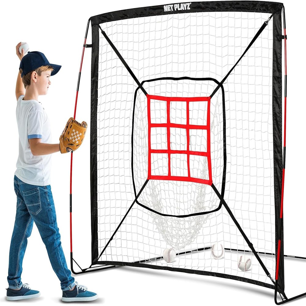 5' x 5' Baseball & Softball Practice Hitting & Pitching Net Similar to Bow Frame, Great for All Skill Levels, Pop up/Easy Fold up/Fiberglass Frame, Light Weight, Portable