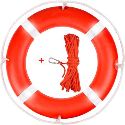 28" Life Ring with Floating Lifesaving Rope 50 for Boating Safety, Boat Throw Rings with Reflective Strip Orange with Grab Lines