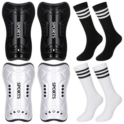 Chuarry 2 Pair of Soccer Shin Guards with 2 Pair of Soccer Socks Protective Soccer Shin Pads Soccer Gear for Girls Boys Youth Teens Kids Soccer Games Protection Equipment (Black, White,M), Medium