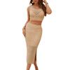 HANMAX Womens 2 Piece Crochet Swimsuits Coverup Hollow Out Knit Swim Cover up Bathing Suit Side Slit Beach Dress view 1
