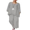 2 Piece Cotton Linen Outfits for Women Plus Size Linen Set Loose Long Sleeve Shirts Wide Leg Pants Suits view 1