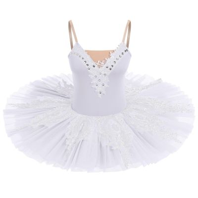 AFAVOM Dance Leotards for Women Girls Ballerina Swan Lake Costumes Adult Ballet Dance Dress Hard Platter Tutu Camisole Skirt Leotard Rhinestone Embroidery Tutu Dress for Performance Dancewear White S