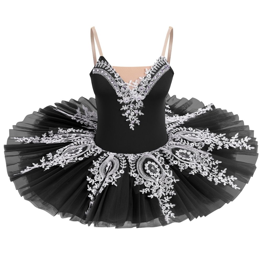 AFAVOM Dance Leotards for Women Girls Ballerina Swan Lake Costumes Adult Ballet Dance Dress Hard Platter Tutu Camisole Skirt Leotard Rhinestone Embroidery Tutu Dress for Performance Dancewear Black L