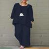 2 Piece Cotton Linen Outfits for Women Plus Size Linen Set Loose Long Sleeve Shirts Wide Leg Pants Suits view 2