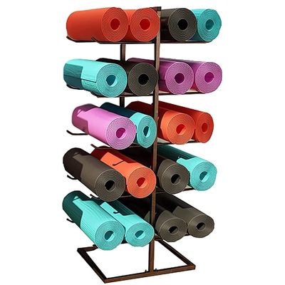 CUTPOIY Bronze Vertical Yoga Mat Rack Storage, 5 Layer Double-Sided Metal Sports Accessaries Display Shelf, Workout Room Holder Organizers (Hold 20 mats)