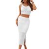 HANMAX Womens 2 Piece Crochet Swimsuits Coverup Hollow Out Knit Swim Cover up Bathing Suit Side Slit Beach Dress view 1