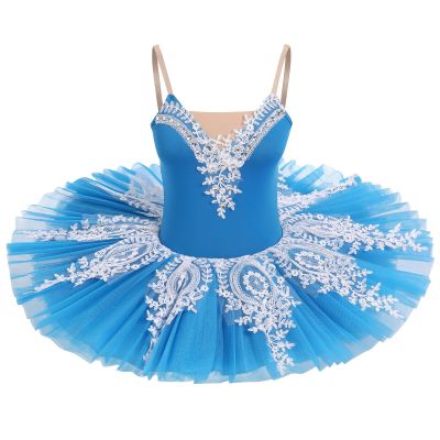 AFAVOM Dance Leotards for Women Girls Ballerina Swan Lake Costumes Adult Ballet Dance Dress Hard Platter Tutu Camisole Skirt Leotard Rhinestone Embroidery Tutu Dress for Performance Dancewear Blue L