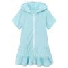 AIMAOMI Toddler Girl Swim Cover Up Dress Short Sleeve Hoodie Zipper Towel Bathing Suit Summer Beach (Green, 6-7 Years) view 2
